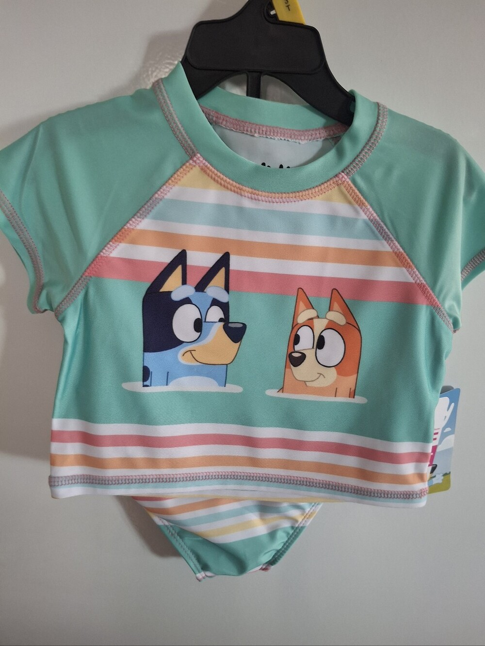Kids Mint Swim Rashguard Top with Cartoon Characters